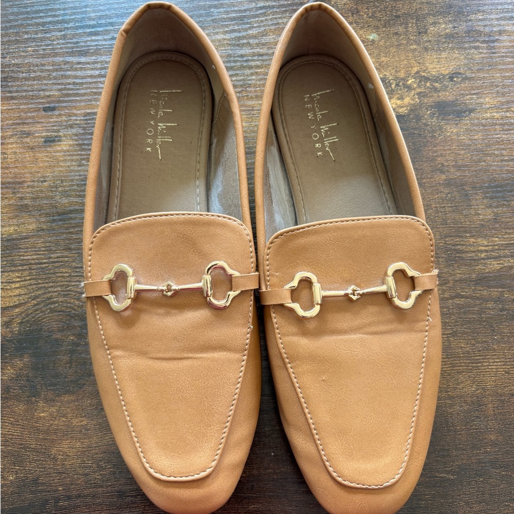 Tan Loafers with Gold Accents